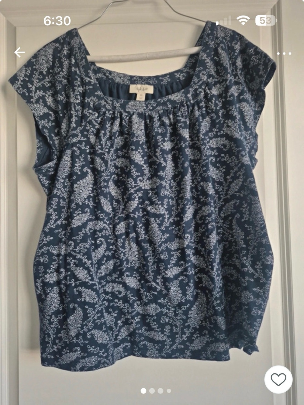 Style & Co. Navy and White Floral Short Sleeve Scoop Neck Top